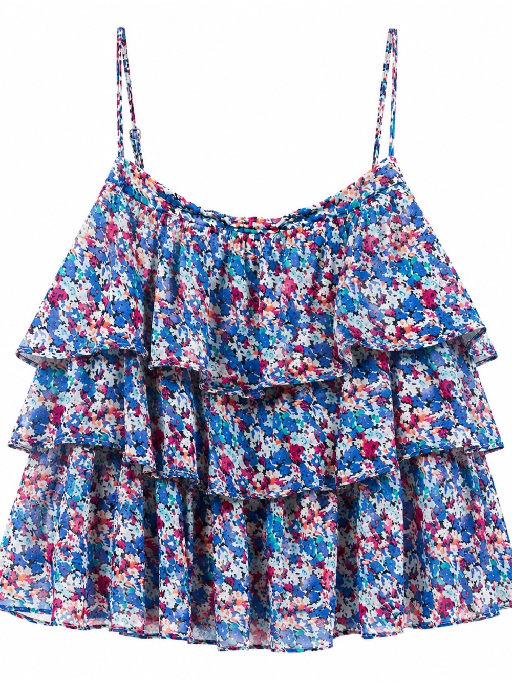 Free People FP One Floral Tiered Ruffle Cami Top Large Cotton